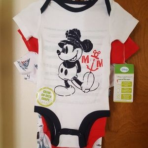 Disney 3 Pack Bodysuits, 6 Month, Nautical Mickey